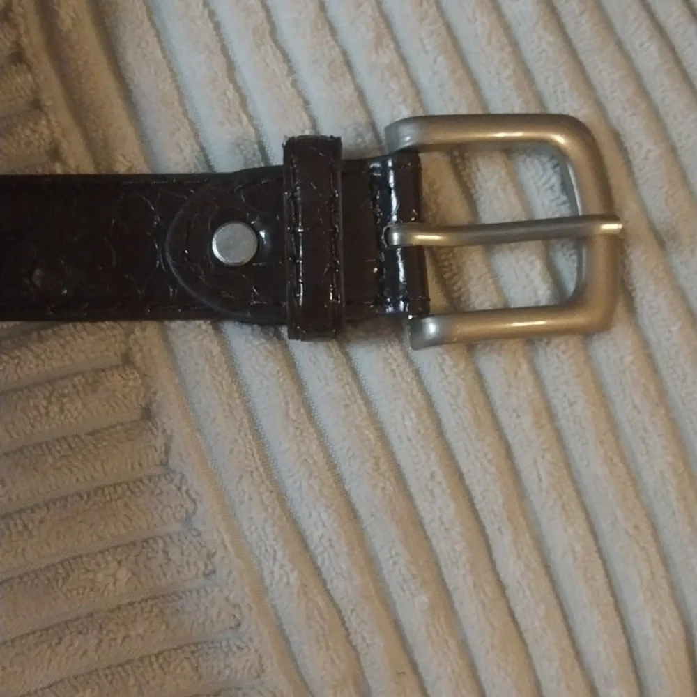 Men's Brown Glossy Leather Belt Dress Basic Classic Capsule Preowned